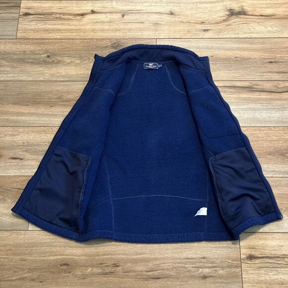 Men's Vineyard Vines Sherpa Fleece Vest SZ Small Blue Pockets Full Zip - Picture 9 of 10